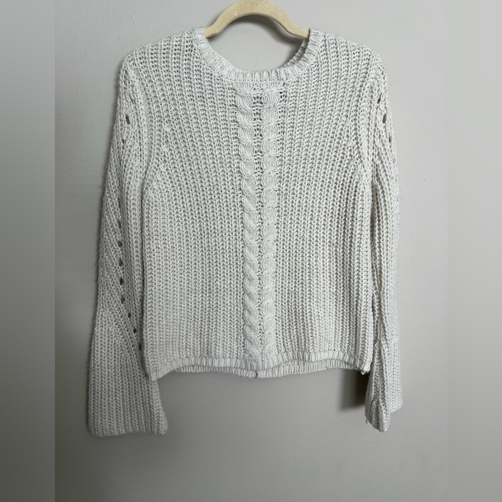 John + Jenn Revolve Women’s Cable Knit Lace Up Bell Sleeve Sweater in Tan Sz M